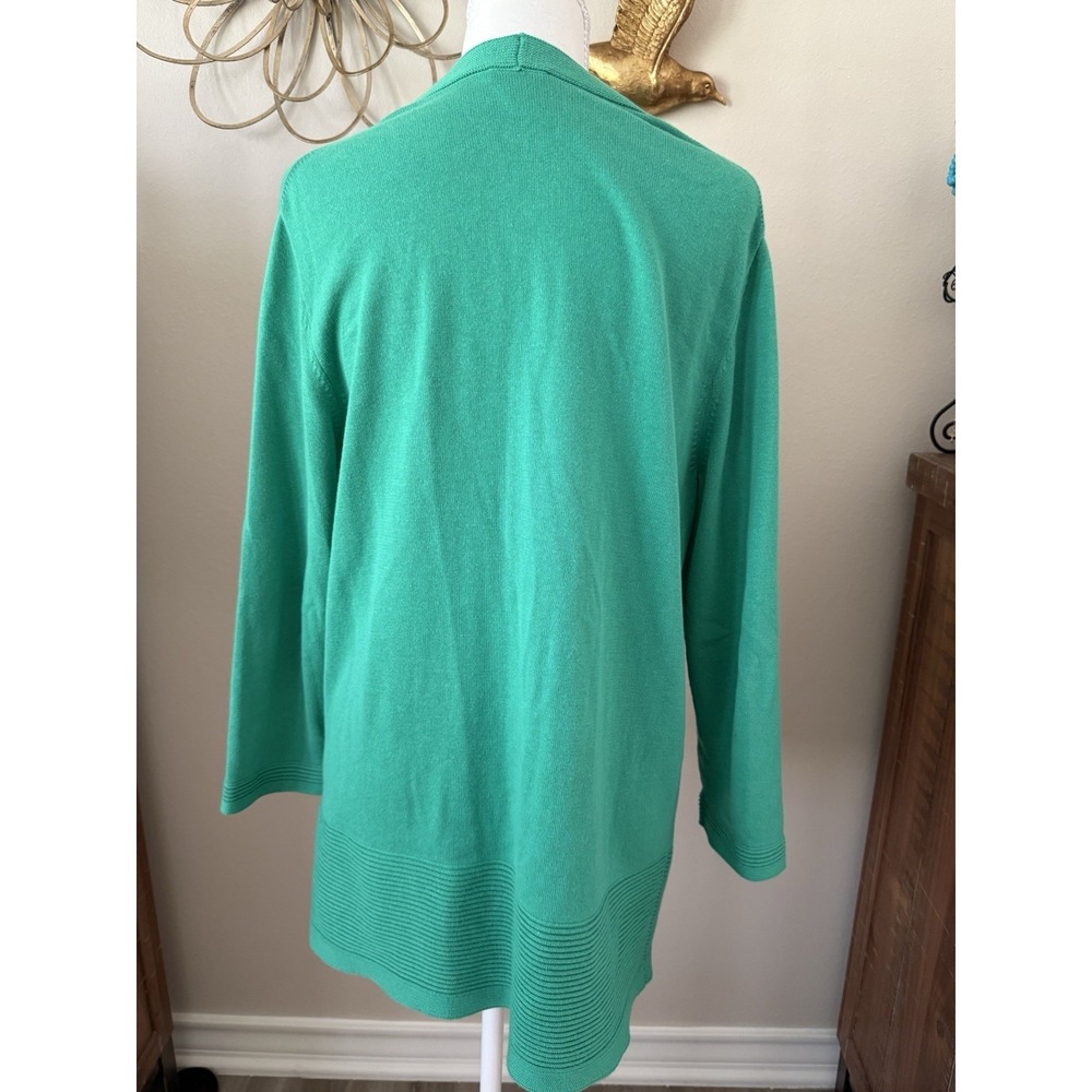 Talbots 100% Cotton Open Front Cardigan Sweater Green Medium Long‎ Sleeve - Picture 4 of 9